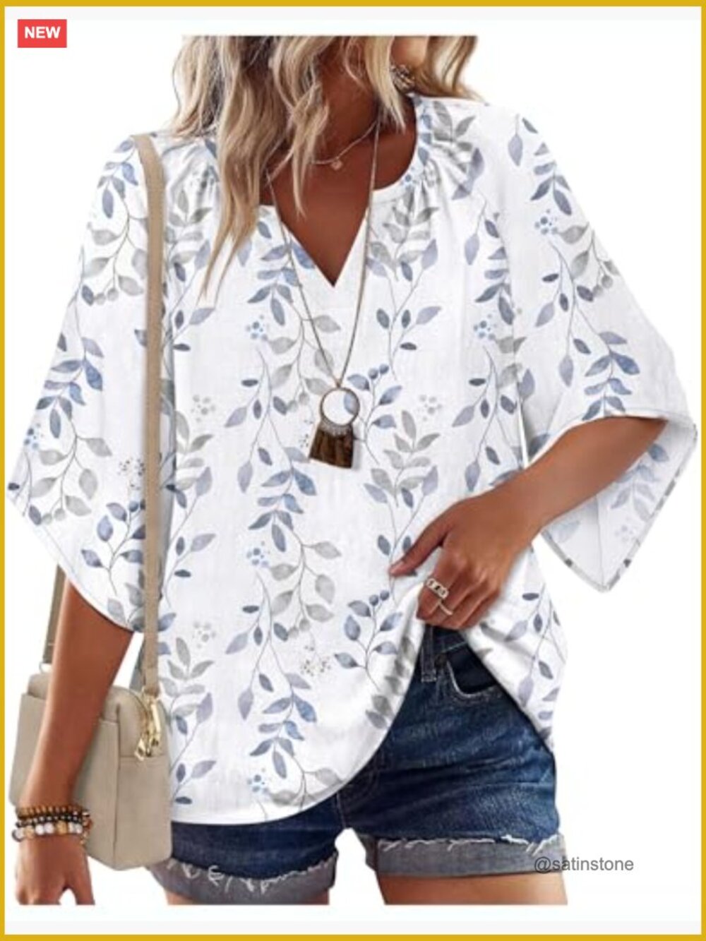 3/4 Sleeve V Neck Bohemian Blouses Tunic Loose Fit Floral Printed Top - Picture 2 of 7